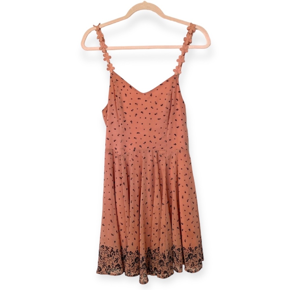 Laced Back Black Floral Peach Dress w/ Embellished Straps